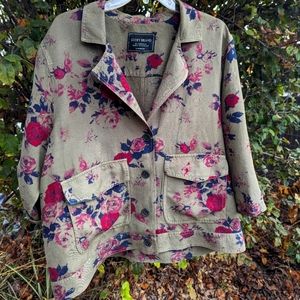 Lucky Brand boxy linen jacket with vintage rose print M/L